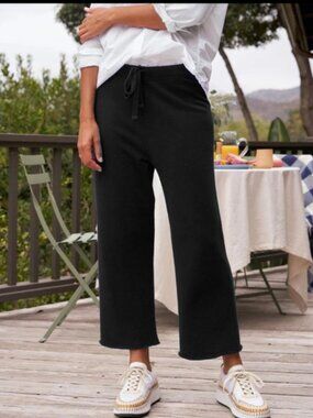 Frank Eileen Penny Sweatpant 100% Cotton French Terry Black Wide Leg Crop Pant